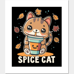Pumpkin Spice Latte Cute Spice Cat Fall Posters and Art